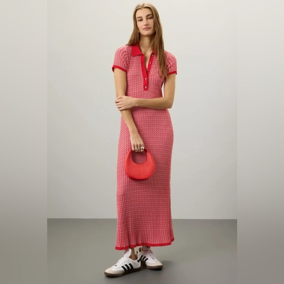 Maje Red Polo Midi Dress FR 40/US 8 Knit Maxi Dress with Collar - Picture 1 of 3